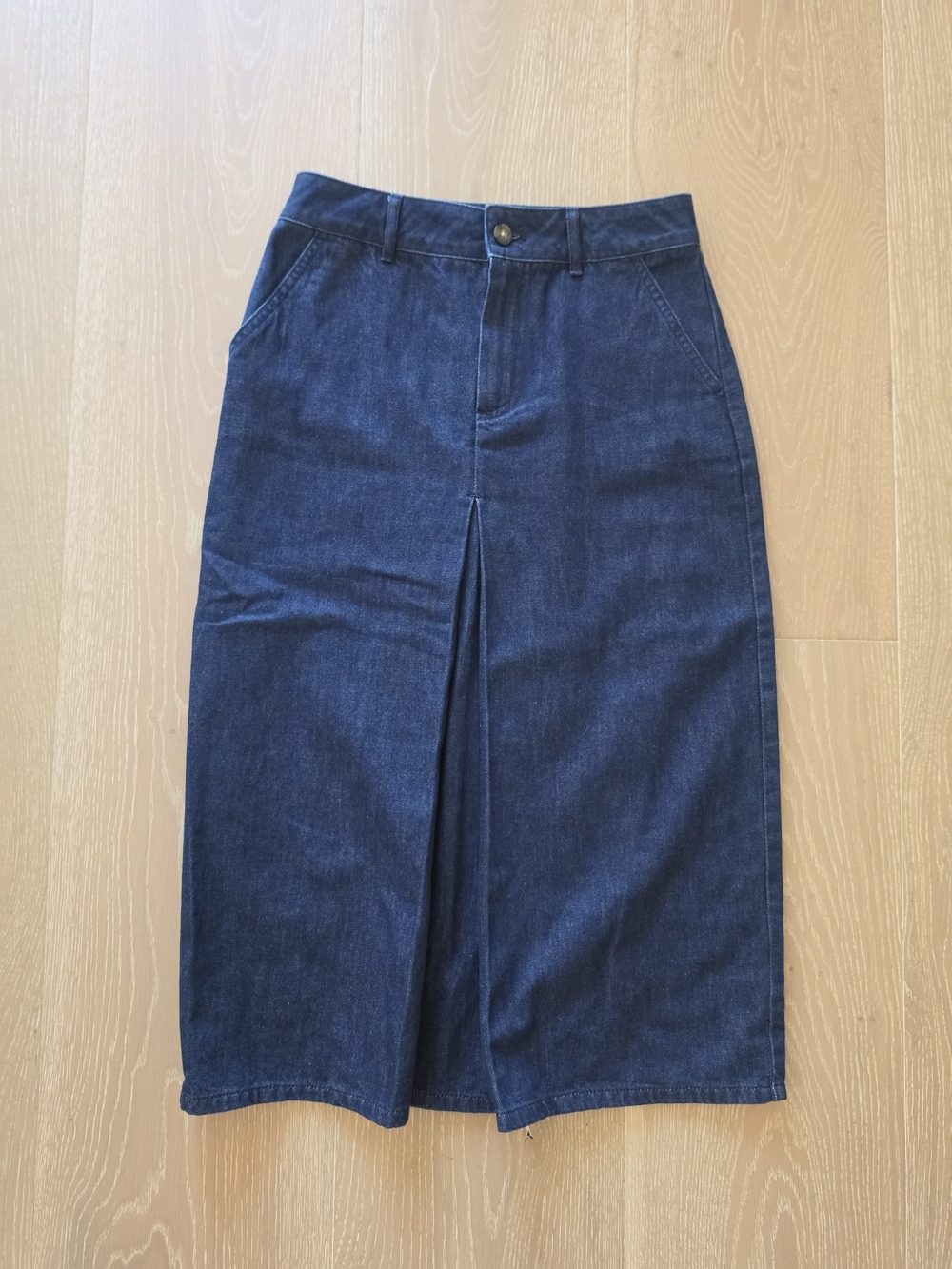 Boden Dark Blue Denim Midi Skirt with Front Pleat